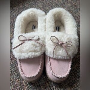 Lands' End Pink and Cream Women's Slippers